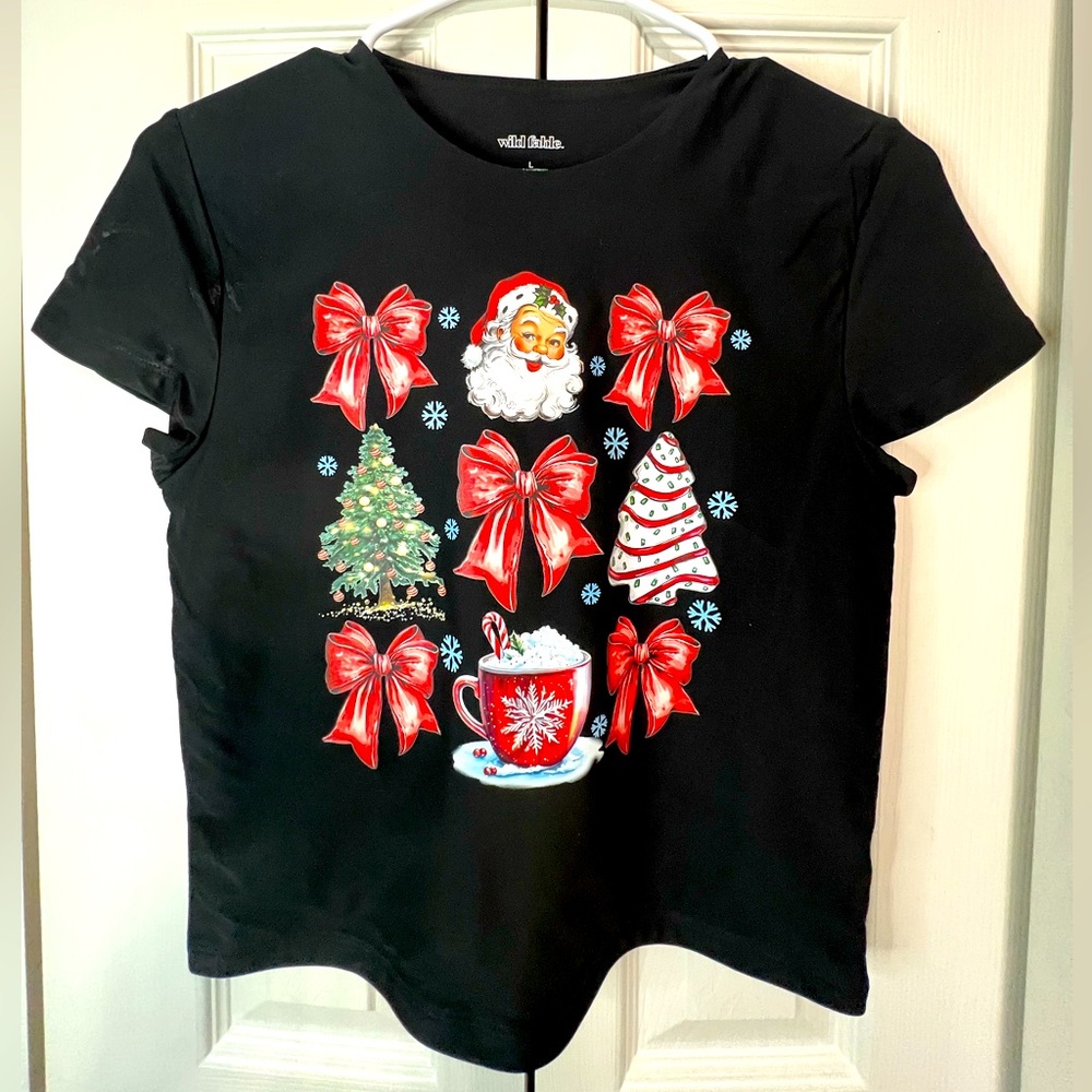 New!! Christmas Coquette Bows Crop Top! Size L Stretchy and SUPER SOFT!